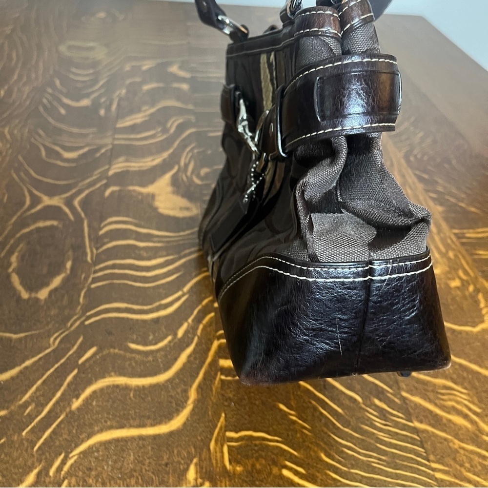 Coach Chocolate Brown Hampton Satchel with Python Snake Print Accent - Picture 8 of 14